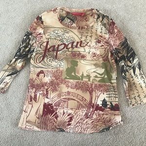 Japanese print 3/4 sleeve top